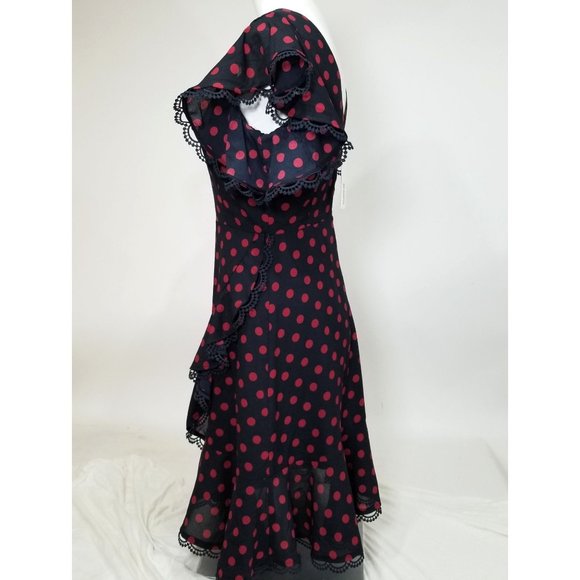 BB Dakota Dress 4 Navy Blue Red Polka Dot Lace V Pin Up Gothic Punk Alt Cosplay - Picture 5 of 9